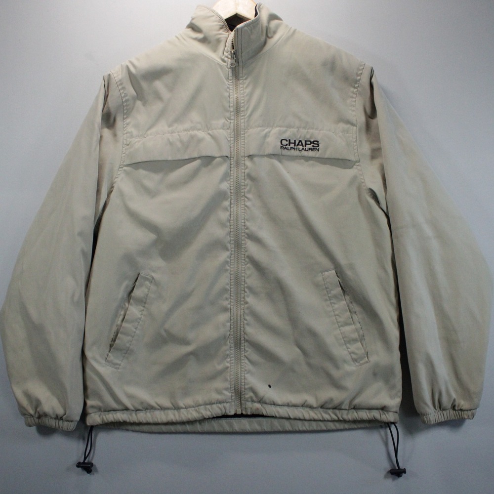 Chaps Ralph Lauren Mens M Tan Golf Jacket Fleece Lined Full Zip Spellout Logo
